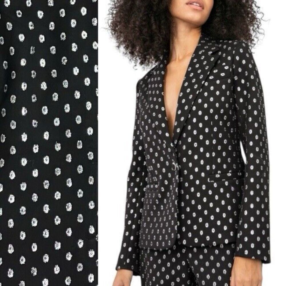 Tanya Taylor Jacket Sz 2 Silver Dots Silk Andie Black Sparkle New Years Party